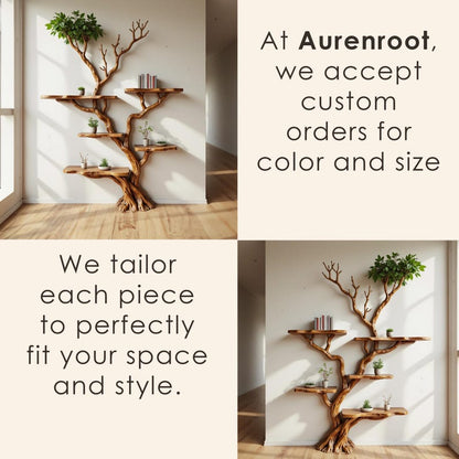 Solid Wood Driftwood Tree Branch Wall Mount Floating Shelf