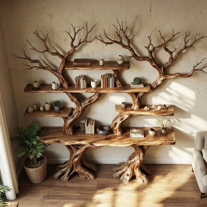 Solid Wood Tree Branch Bookshelf Driftwood Sculpture Art